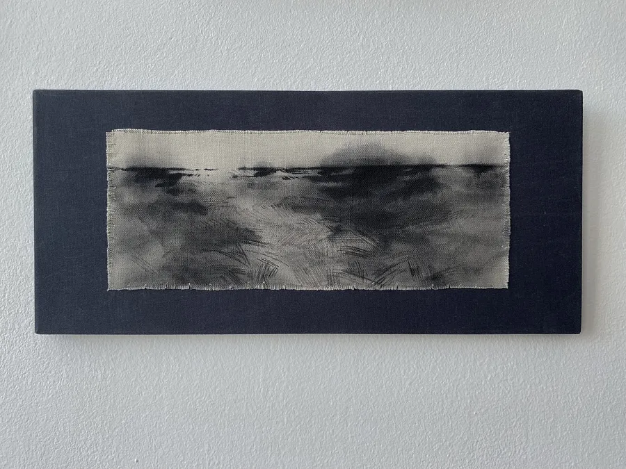 Image of Horizon by Olena Morokhovska, size: 18x40 cm, made of Cotton canvas, ink, Textile medium, from Ukraine, part of the Ukrainian fields series Photo 1 of 3.