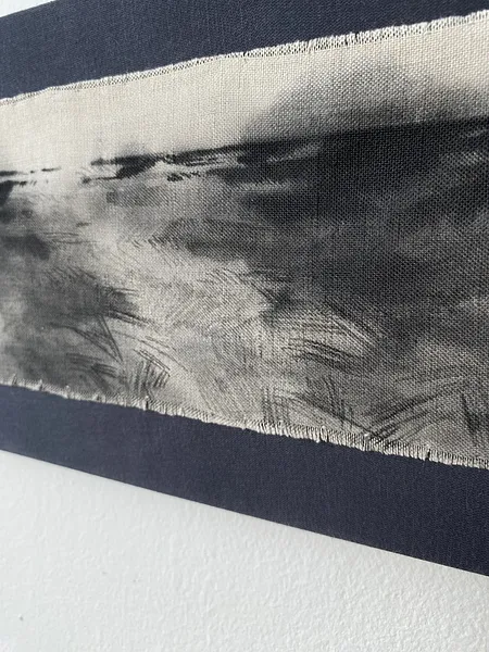 Image of Horizon by Olena Morokhovska, size: 18x40 cm, made of Cotton canvas, ink, Textile medium, from Ukraine, part of the Ukrainian fields series Photo 2 of 3.