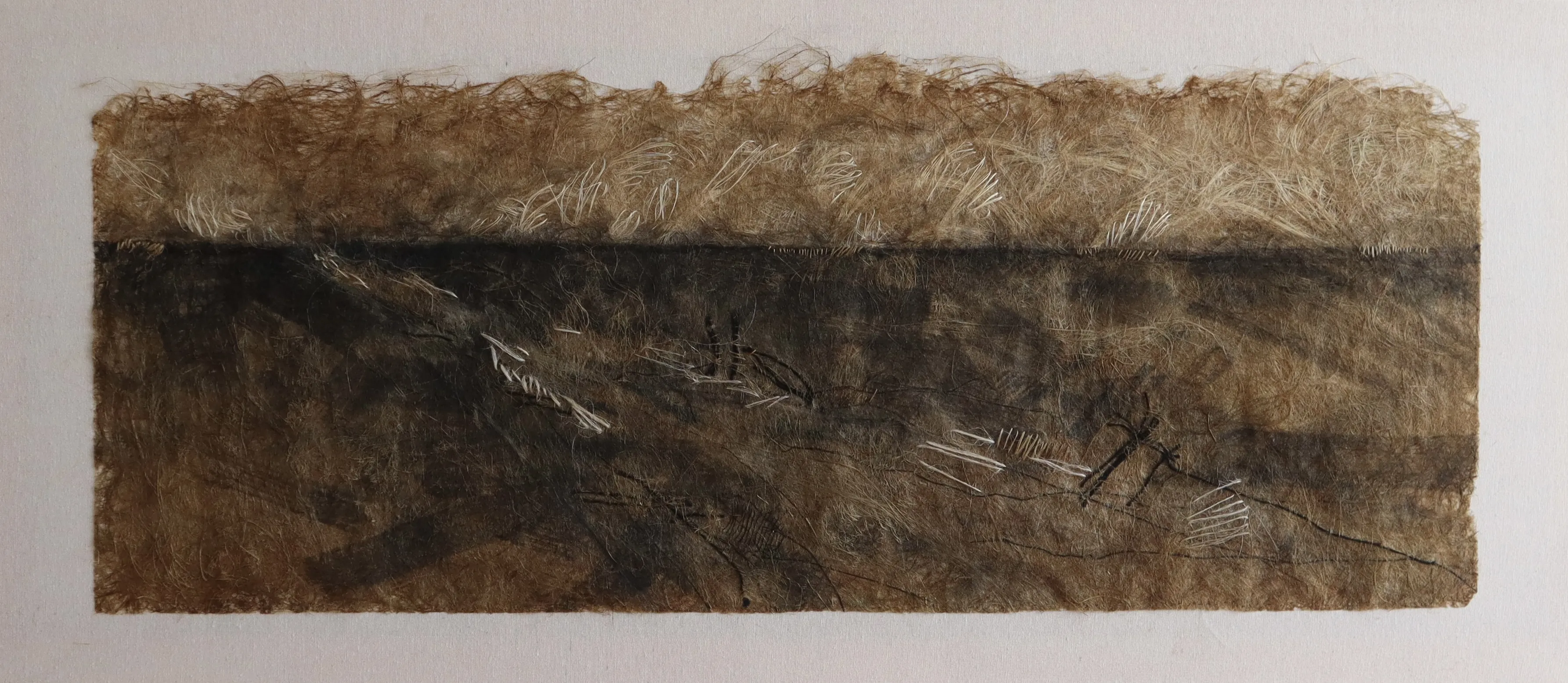 Image of Way to nowhere by Olena Morokhovska, size: 60x140 cm, made of Flax, wool and cotton threads, sisal, glue, Textile medium, from Ukraine, part of the Ukrainian fields series, priced at $700 Photo 7 of 7.