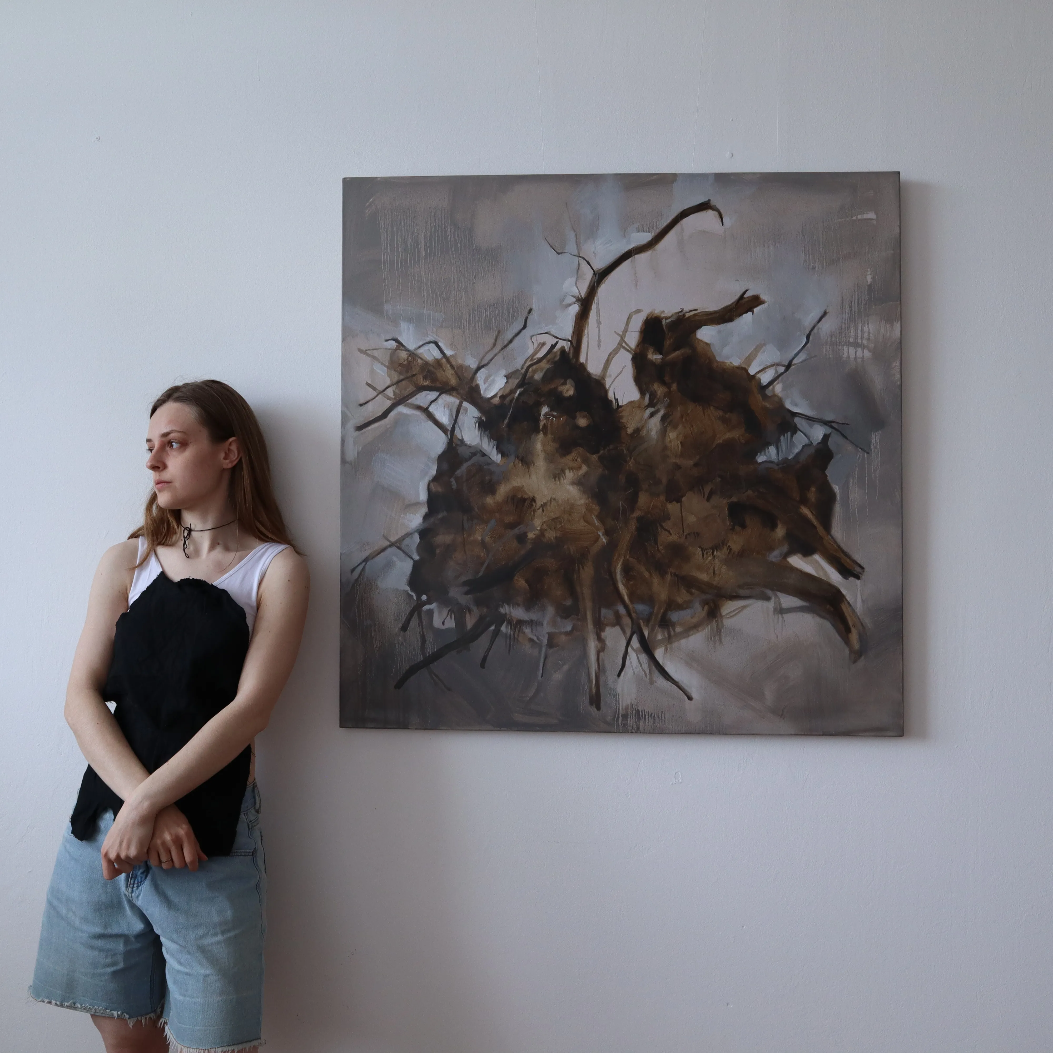 Image of A person without roots is a tumbleweed by Olena Morokhovska, size: 100x100 cm, made of Oil, canvaas, Painting medium, part of the Experience series, priced at $800 Photo 3 of 6.