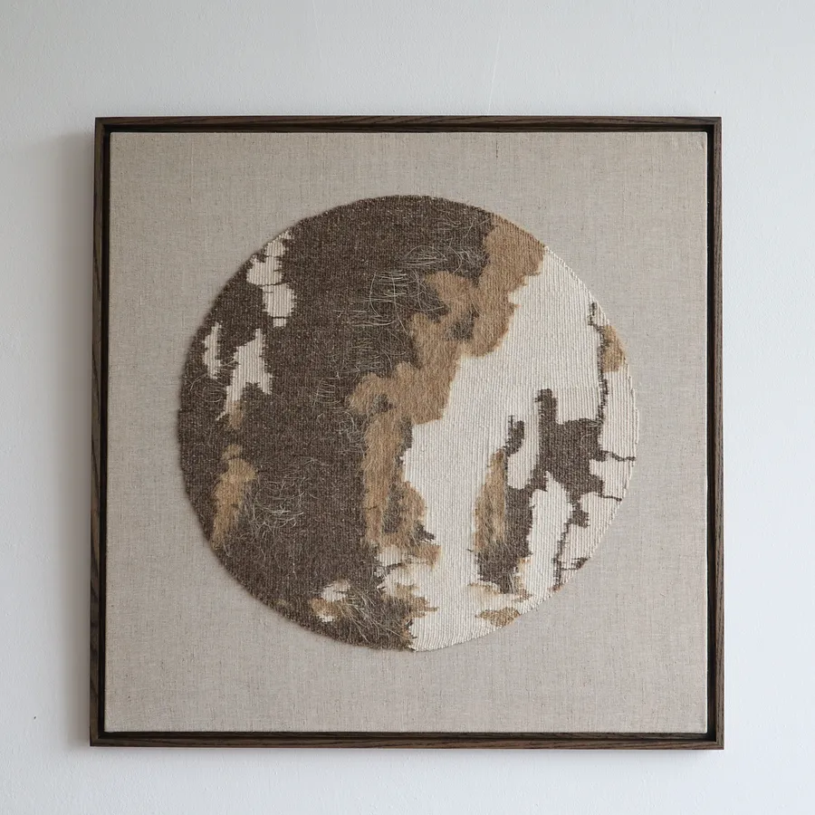 Image of Abandoned by Olena Morokhovska, size: 80х80 cm, made of Jute, wool, cotton, sisal, Textile, weaving medium, from Lviv, part of the Ukrainian fields series, priced at $1300 Photo 1 of 6.